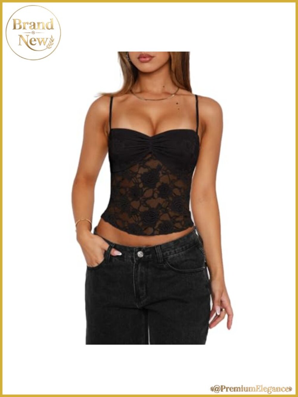 Women's Lace Floral Cami Tank Top Spaghetti Strap Backless Ruched Square Neck